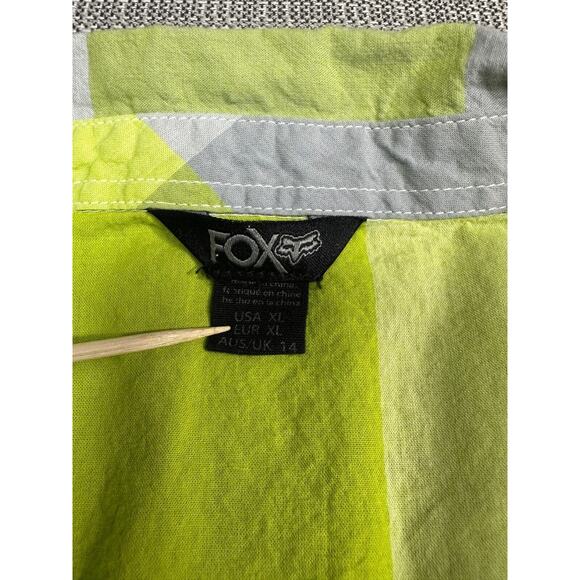 Fox Racing Shirt Womens XL Green Grey Plaid Button‎ Up Long Sleeve Lightweight - Picture 2 of 10